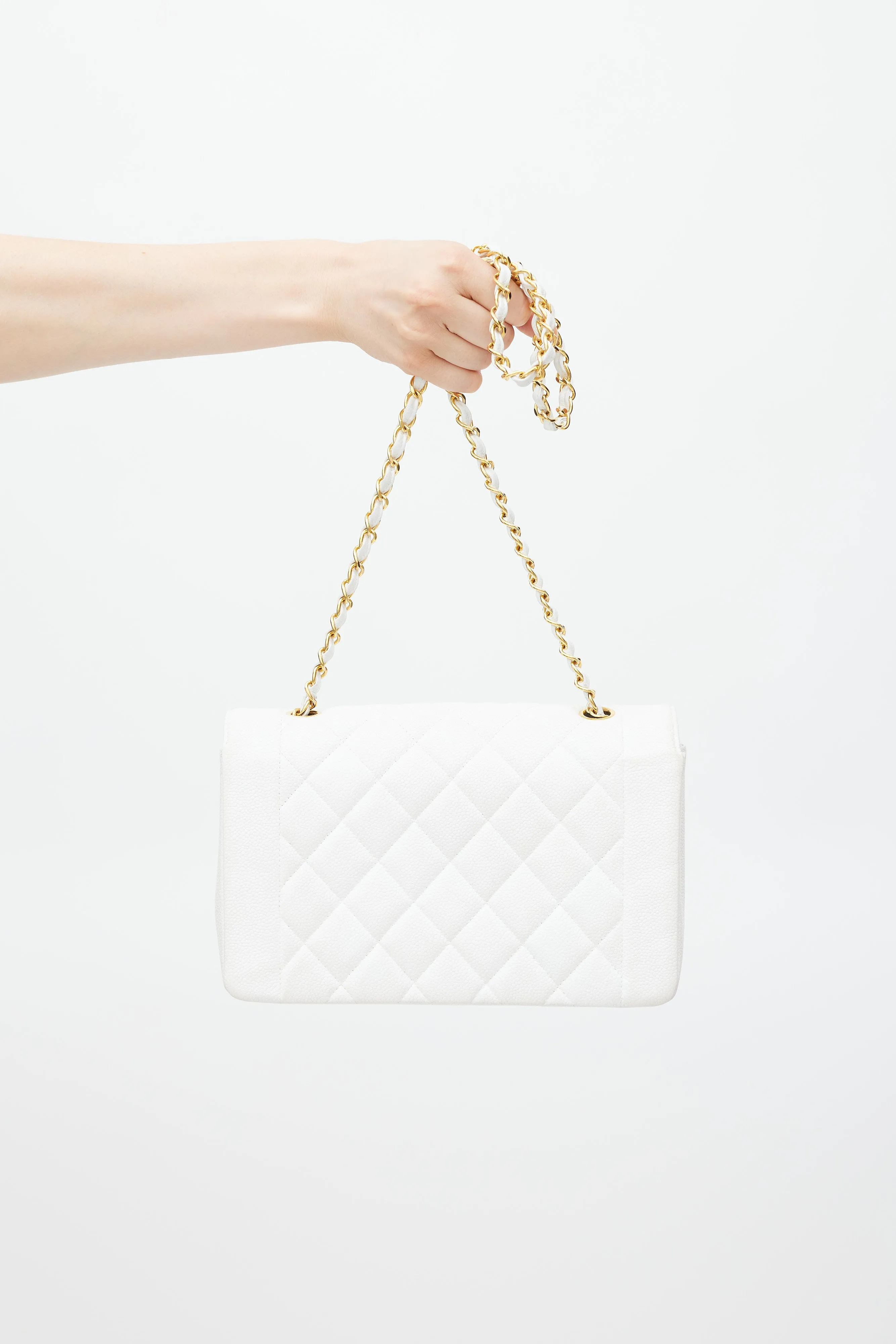 1990s White Caviar Leather Diana Flap Bag