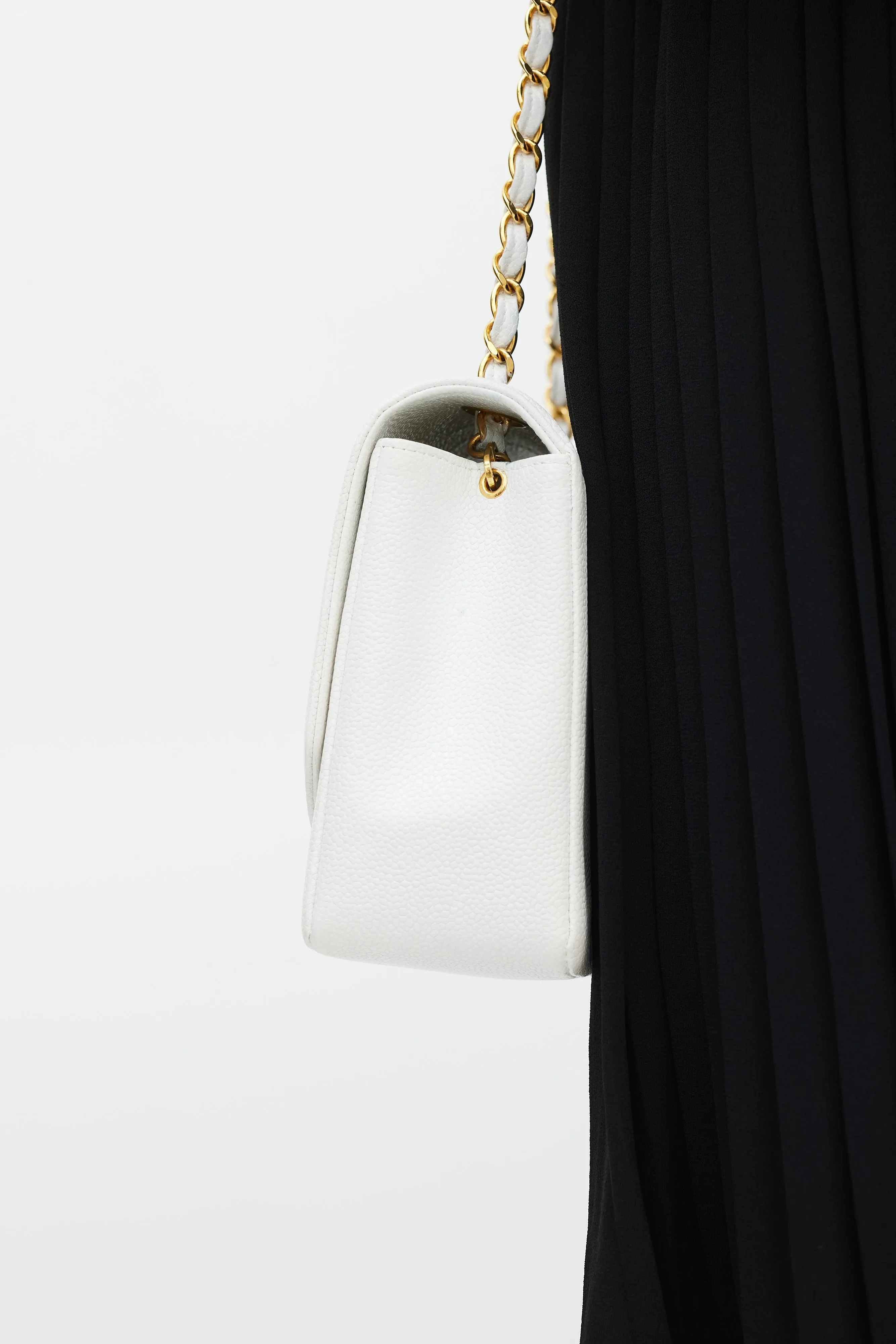 1990s White Caviar Leather Diana Flap Bag