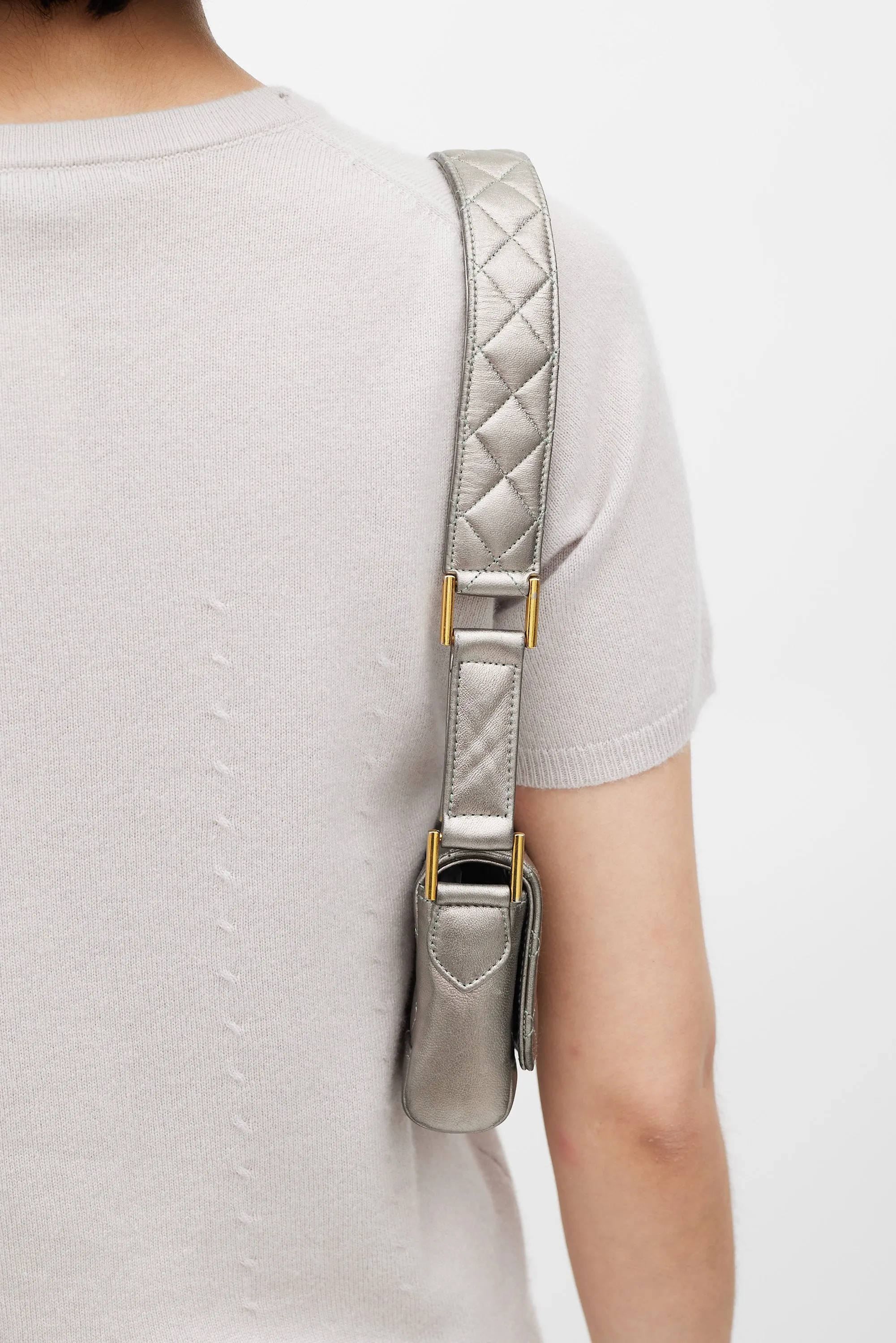 1991 Silver Leather & 24K Gold Mini Single Flap Bag