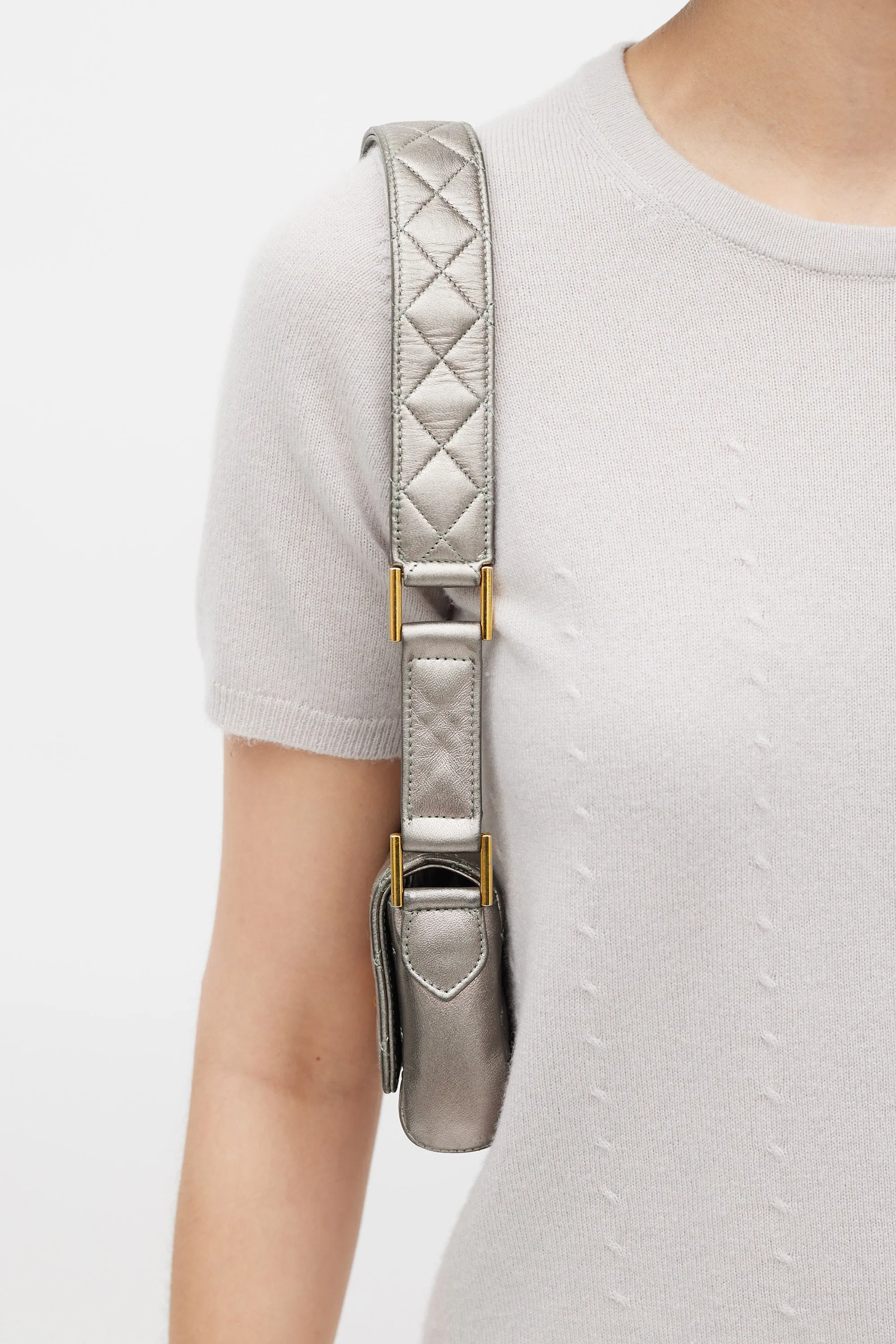 1991 Silver Leather & 24K Gold Mini Single Flap Bag