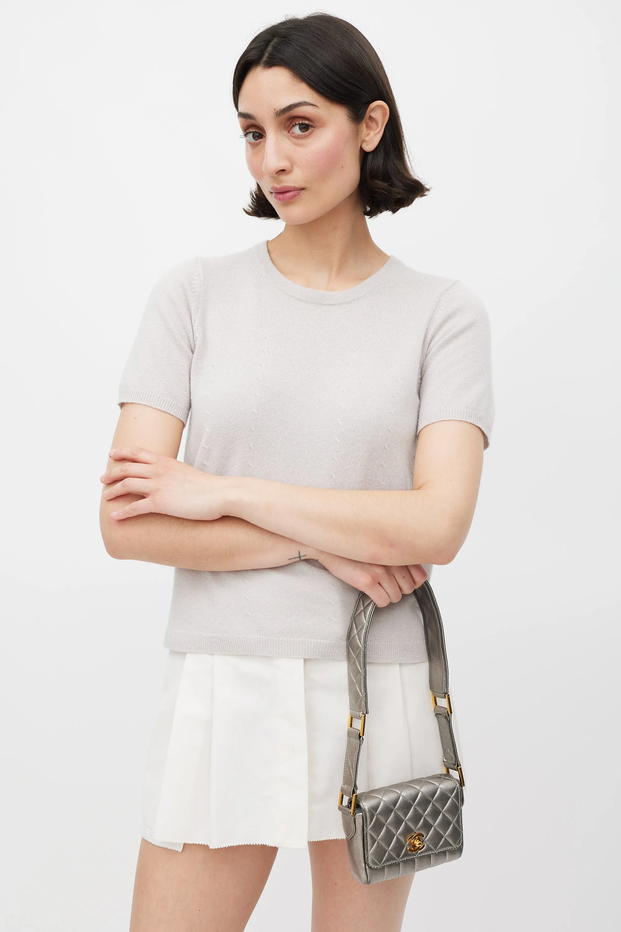 1991 Silver Leather & 24K Gold Mini Single Flap Bag