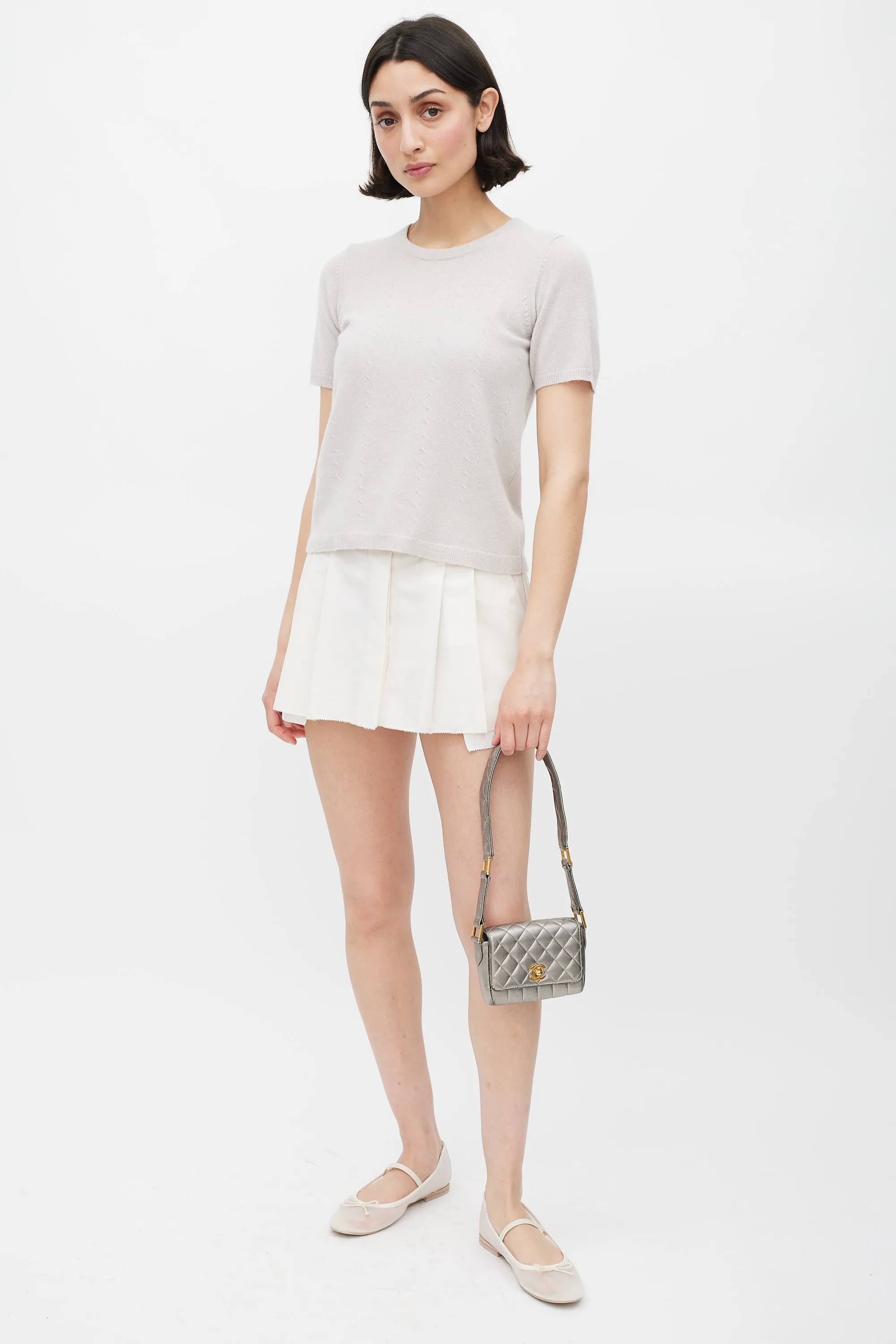 1991 Silver Leather & 24K Gold Mini Single Flap Bag