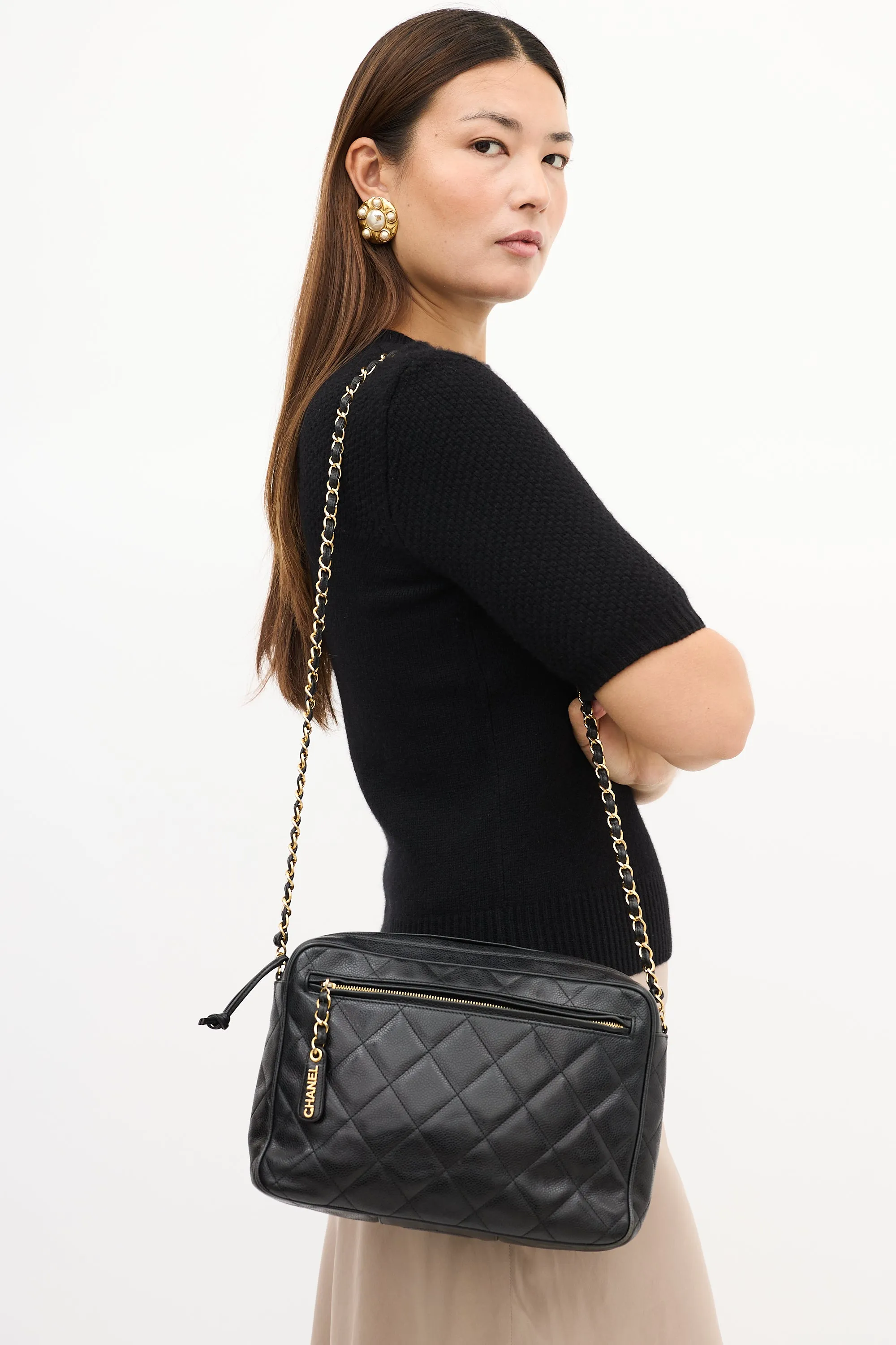 1994 Black Quilted Caviar Crossbody Bag