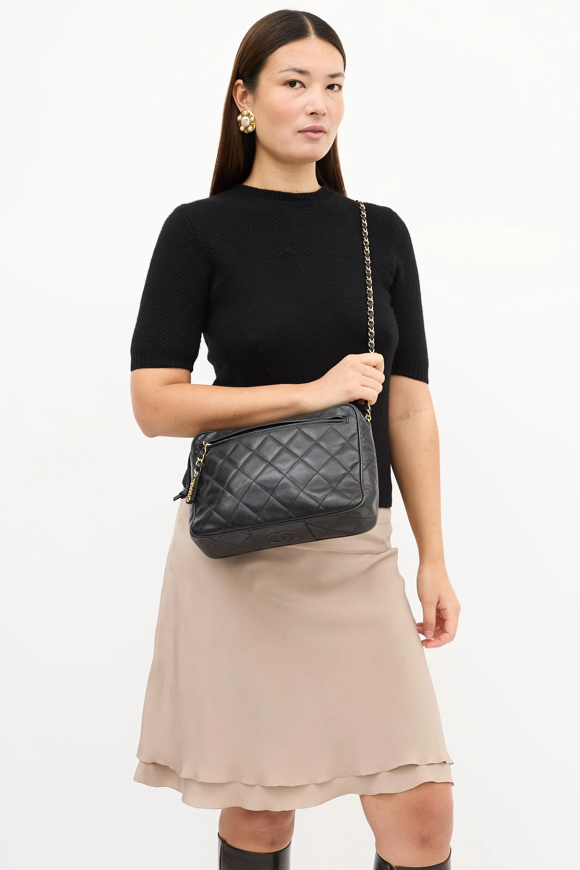 1994 Black Quilted Caviar Crossbody Bag