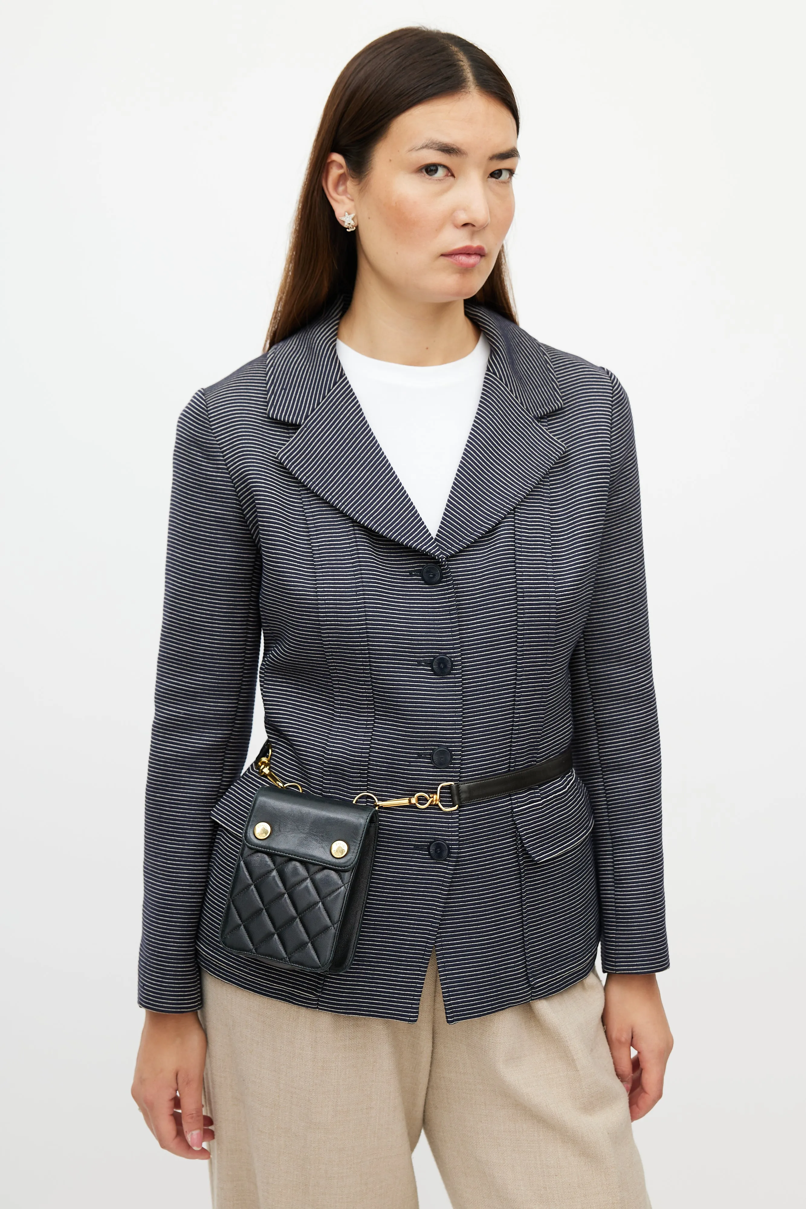 1996 Black & Gold Quilted Leather Belt Bag