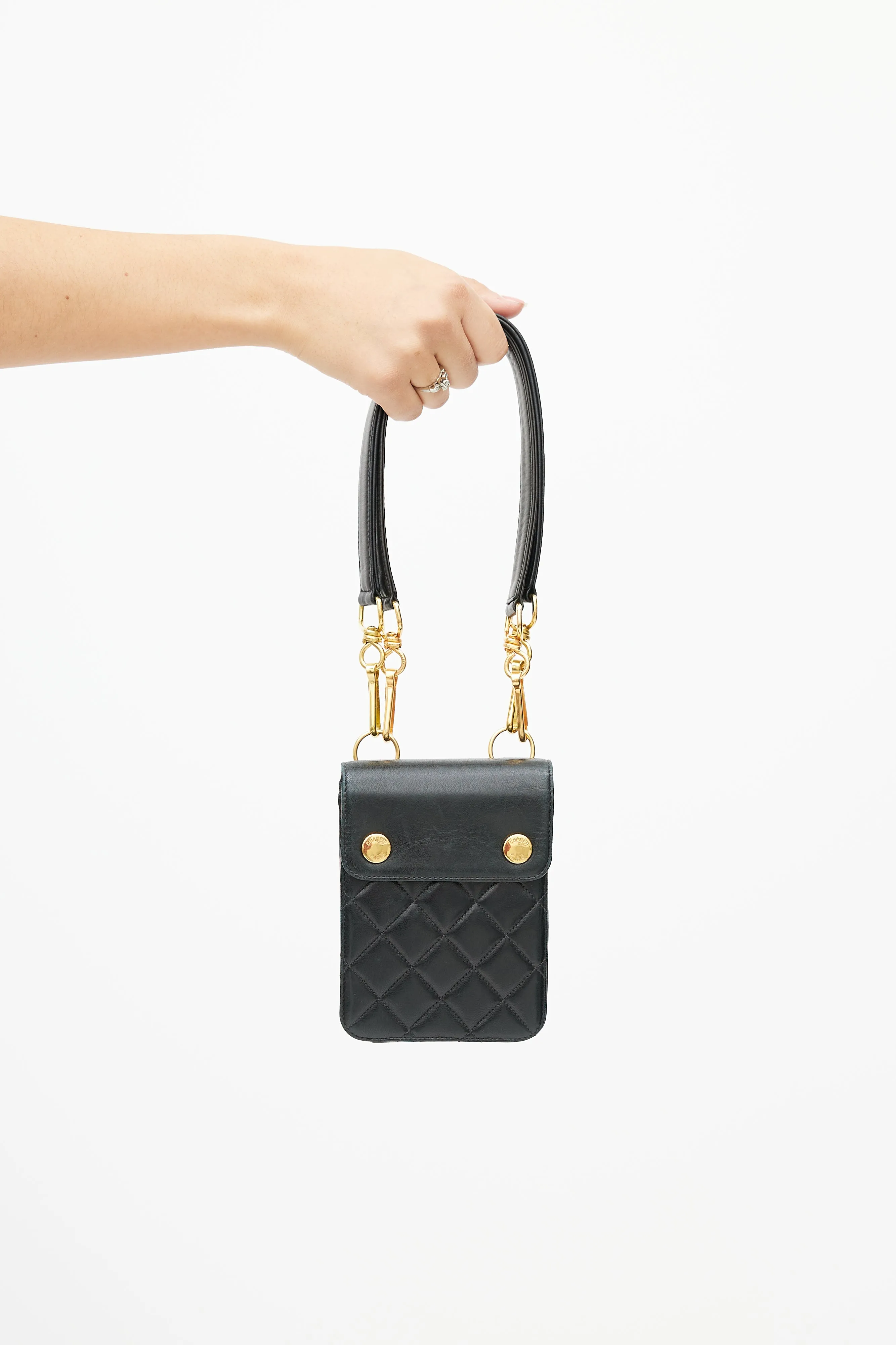 1996 Black & Gold Quilted Leather Belt Bag