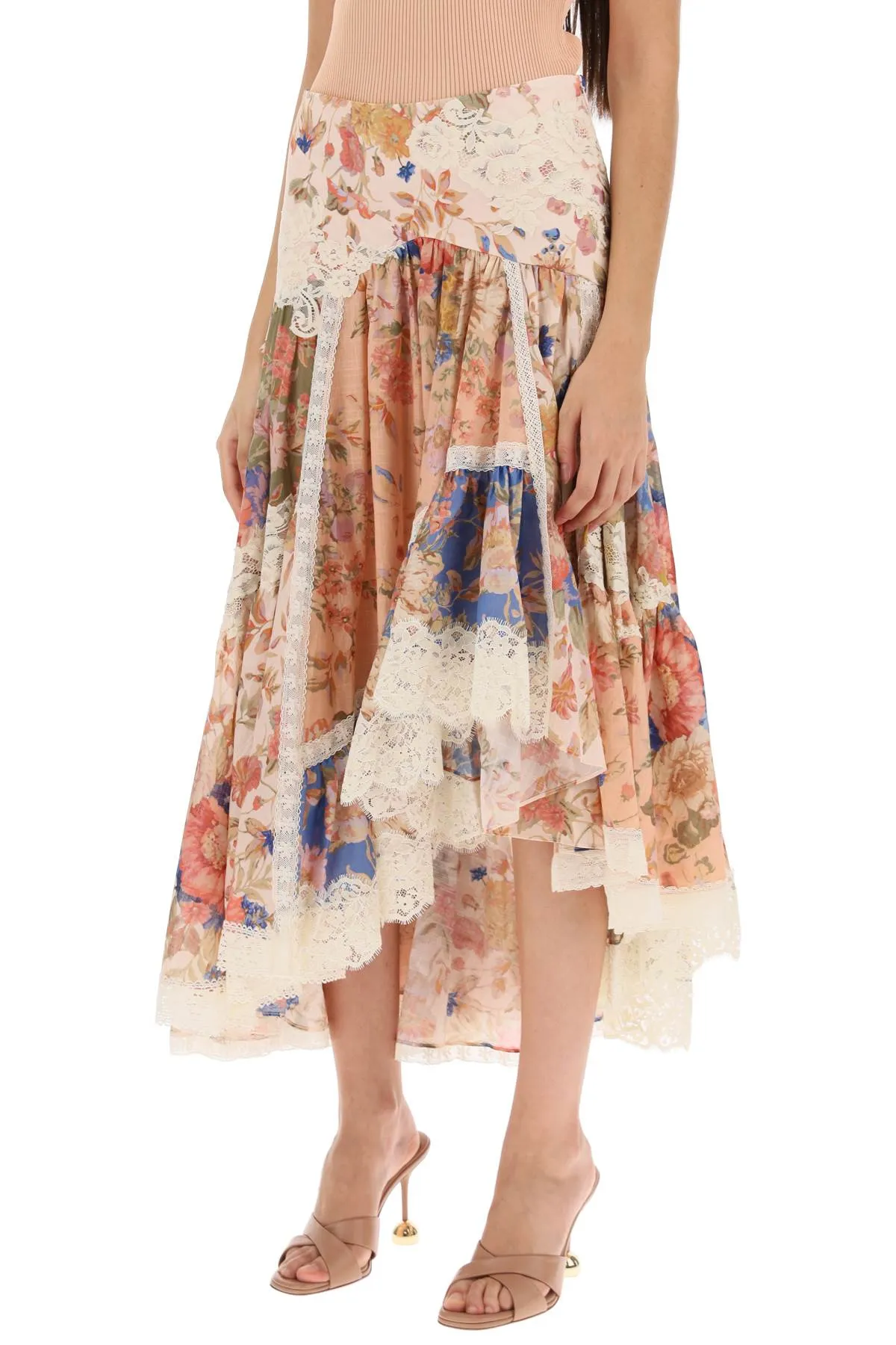 august asymmetric skirt with lace trims