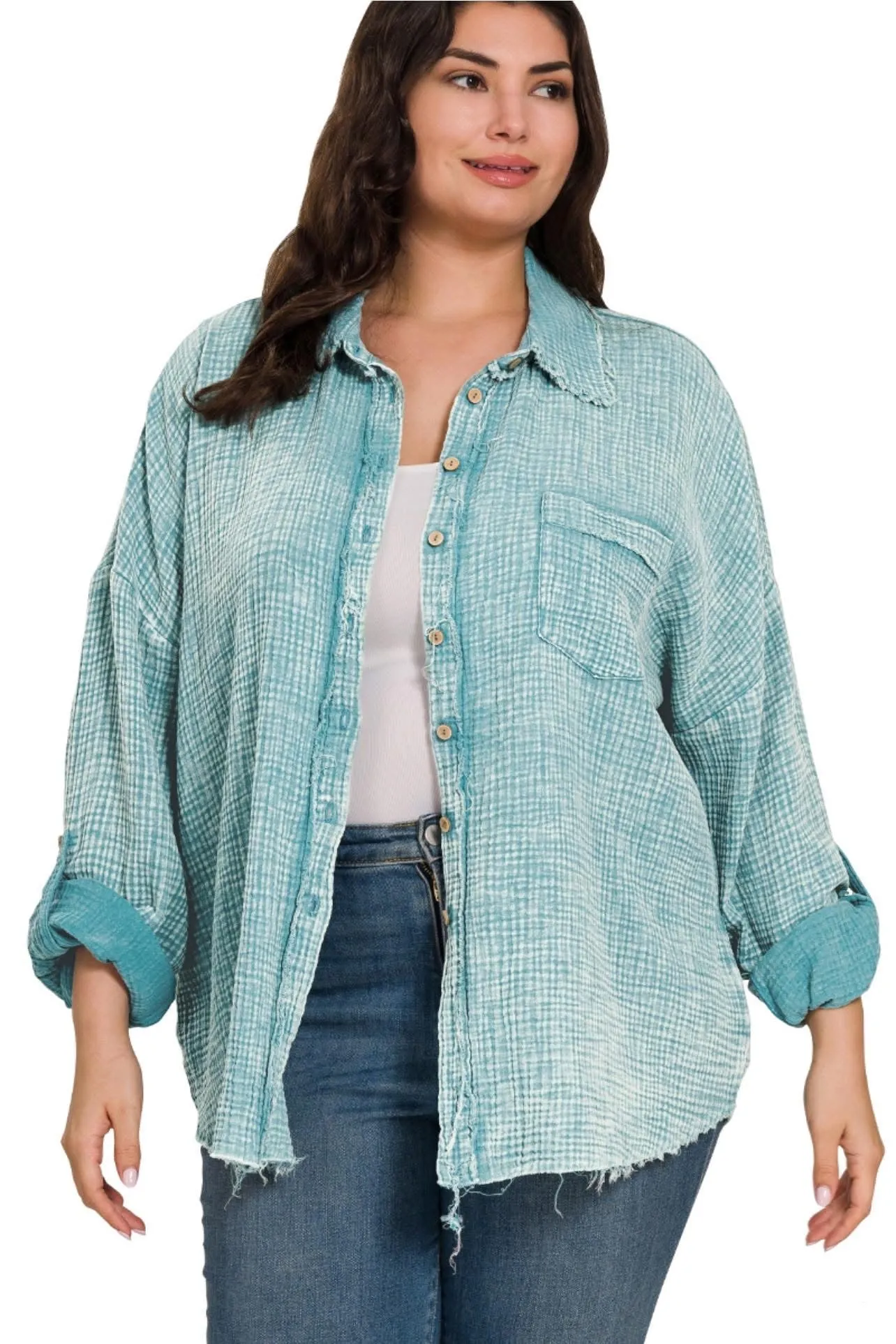 Because of You Gauze Button Up Overpiece