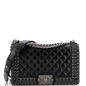 CHANEL Chained Boy Flap Bag Quilted Glazed Calfskin Old Medium