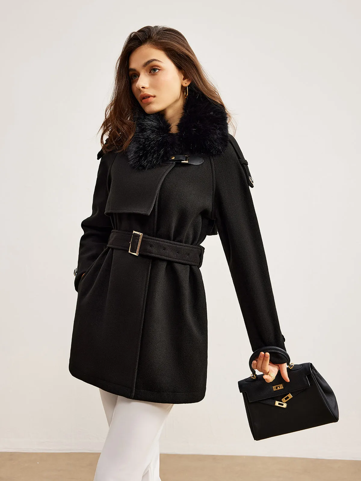 Chicmy-Winter Outfits Christmas Thanksgiving Gift New Year's Eve Outfits Streetwear Fashion Adjustable Fur-Collar Belted Trench Coat