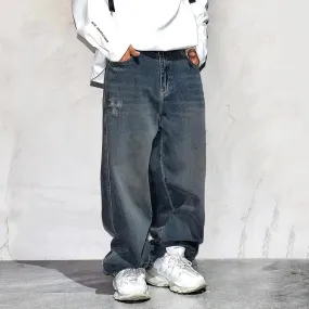 Distressed Dark Blue 90's Baggy Jeans