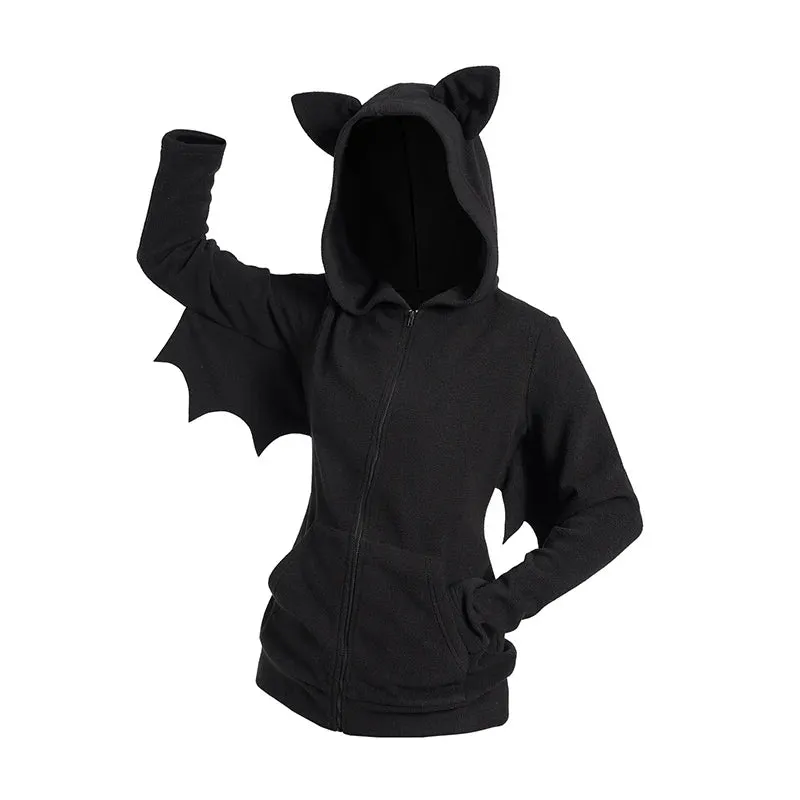 Gothic Hooded Lace Up Zipper Long Sleeve Trench Over Coat