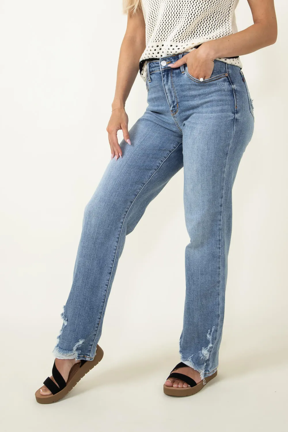 High Waist Straight with Heavy Destroy