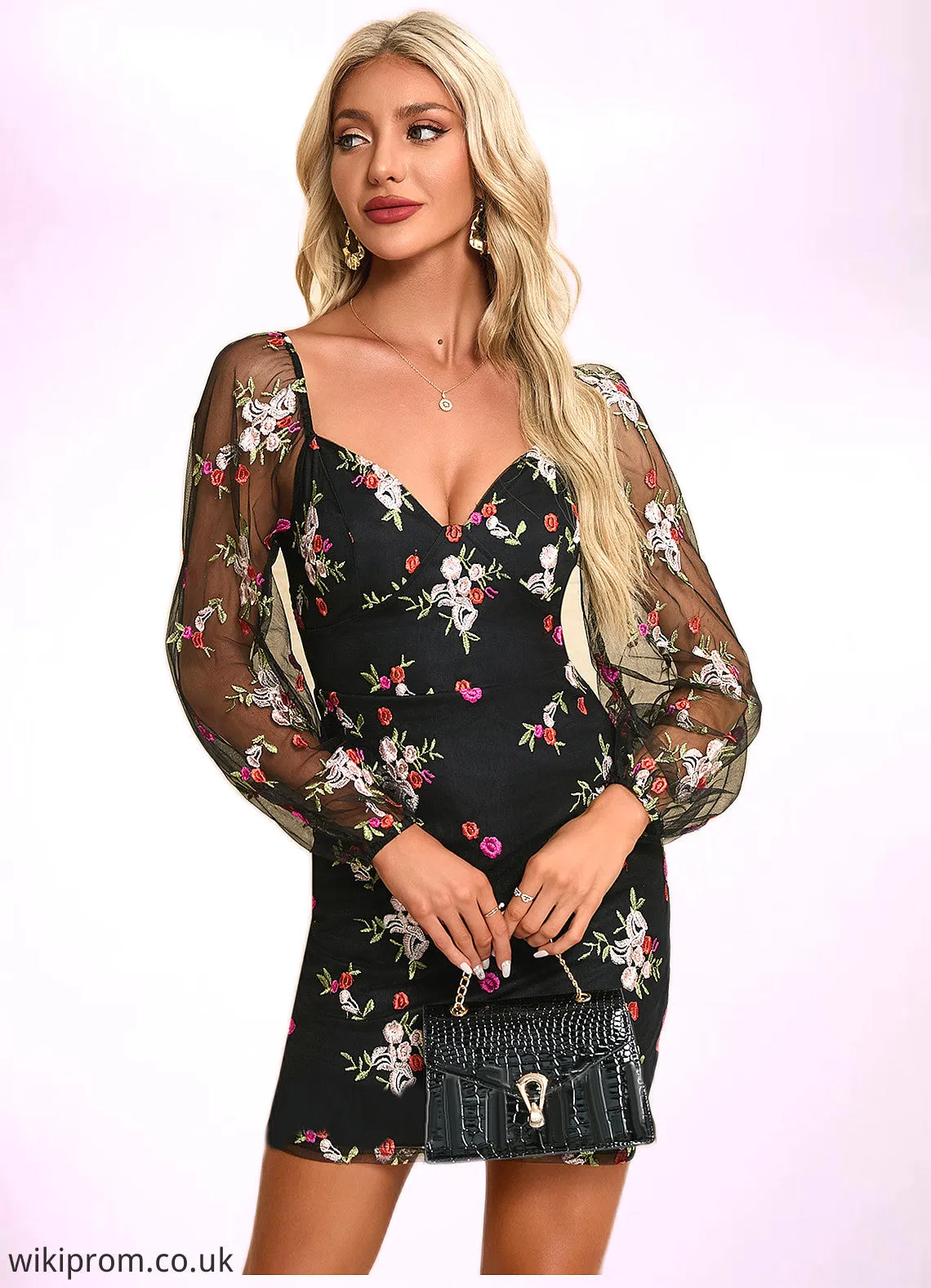 Mariela Flower Jacquard Sweetheart Elegant Sheath/Column Tulle Mini Dresses SWKP0022422