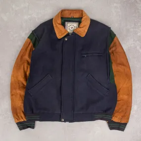 MEN'S VINTAGE 1990S SUEDE WOOL LEATHER BOMBER JACKET - X-LARGE