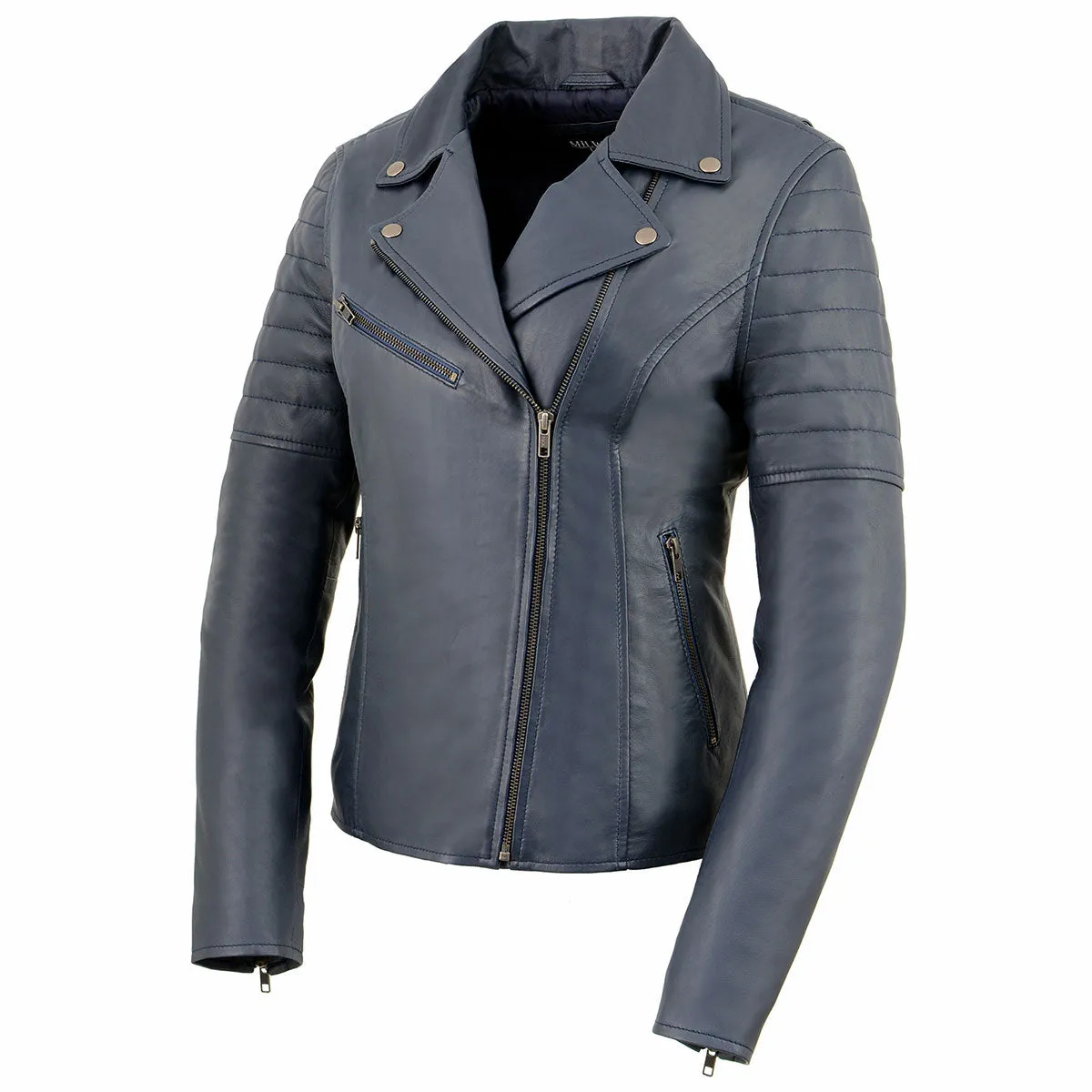 Milwaukee Leather SFL2870 Women's Duchess Blue Motorcycle Style Fashion Casual Leather Jacket