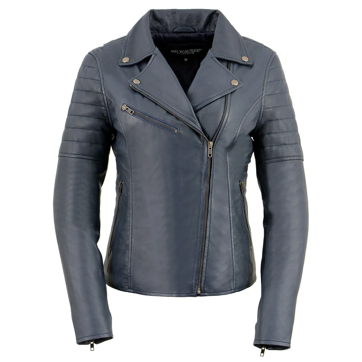 Milwaukee Leather SFL2870 Women's Duchess Blue Motorcycle Style Fashion Casual Leather Jacket