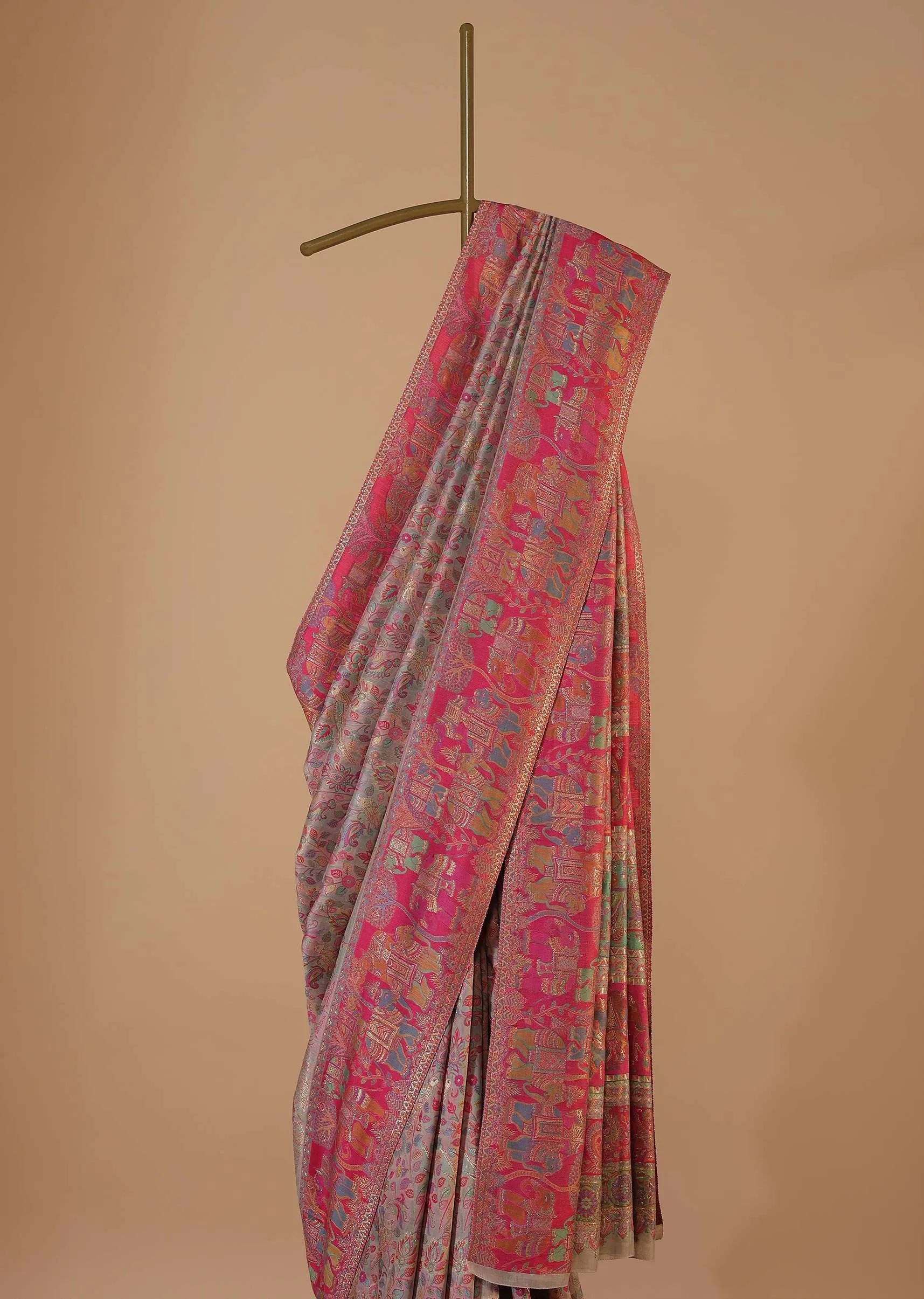 Multicolour Cotton Silk Pashmina Woven Saree With An Unstitched Blouse