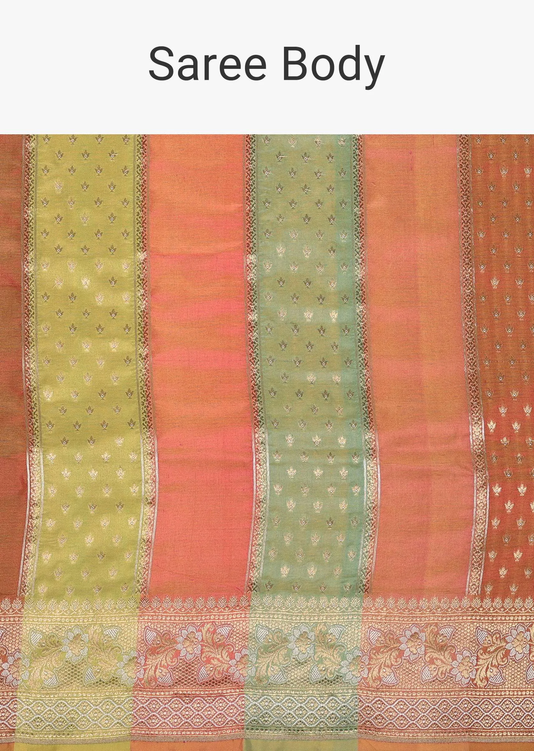 Multicolour Saree In Katan Silk With Silver-Gold Kadhva Weave And Unstitched Blouse