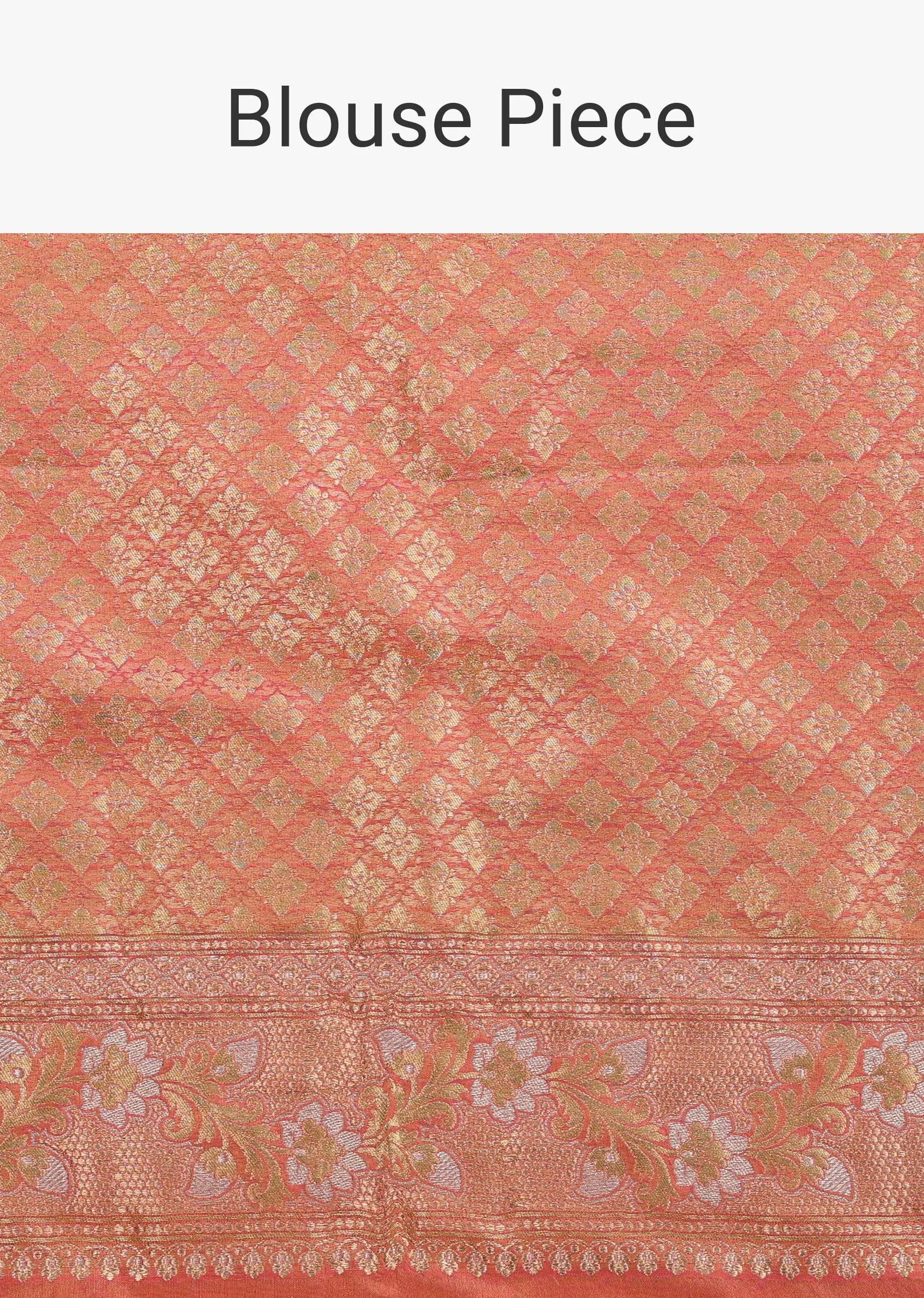 Multicolour Saree In Katan Silk With Silver-Gold Kadhva Weave And Unstitched Blouse