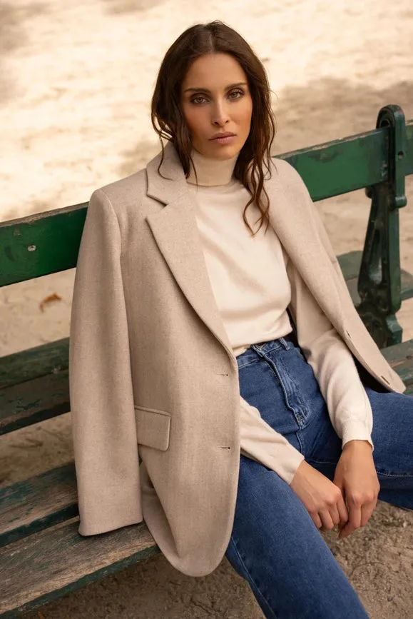 Oversized Wool Jacket with Double Breasted Detail Beige