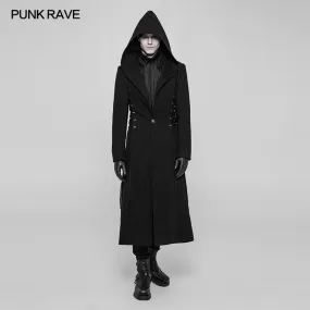 OY-927 Gothic Dark Side Wear Rope Woolen Hooded Coat Long Jacket
