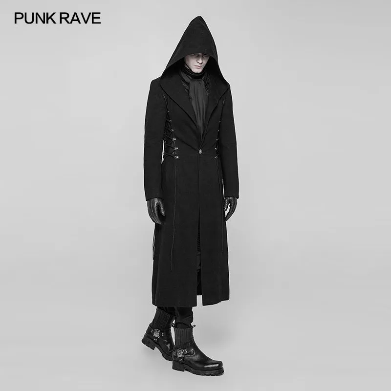 OY-927 Gothic Dark Side Wear Rope Woolen Hooded Coat Long Jacket