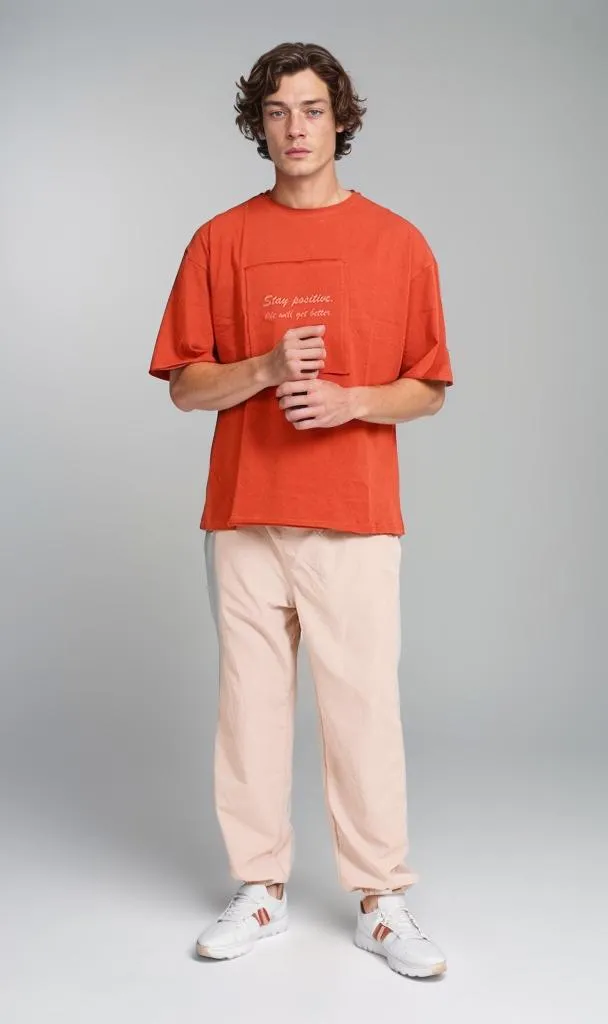 R207071 - Graphic Printed Oversized T-Shirt - Rust Red