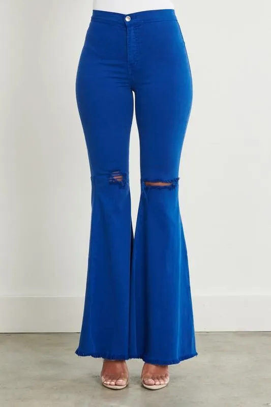 Royal Blue Distressed Flare Jeans