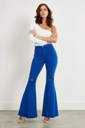 Royal Blue Distressed Flare Jeans