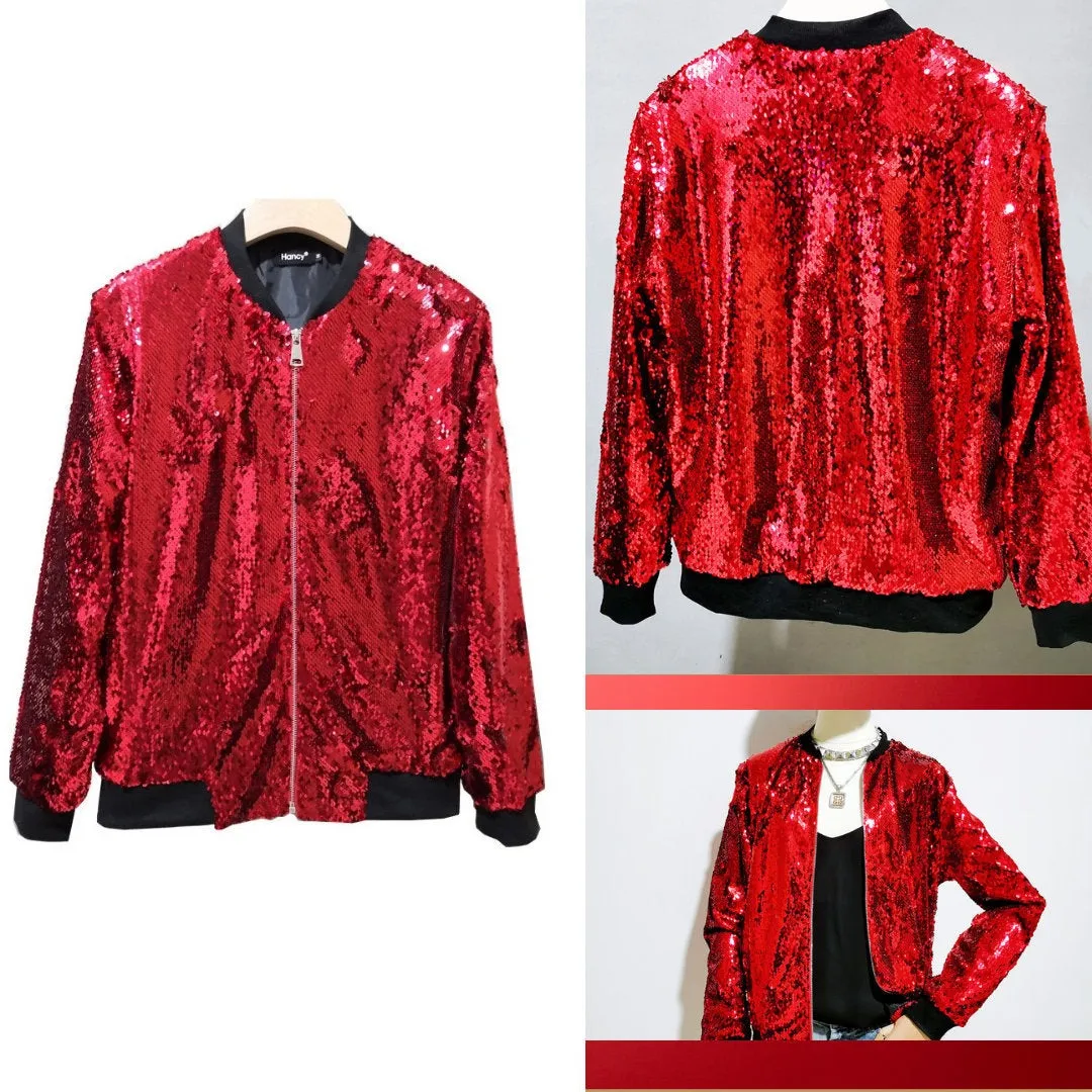 Sequin Holo Bomber Jacket