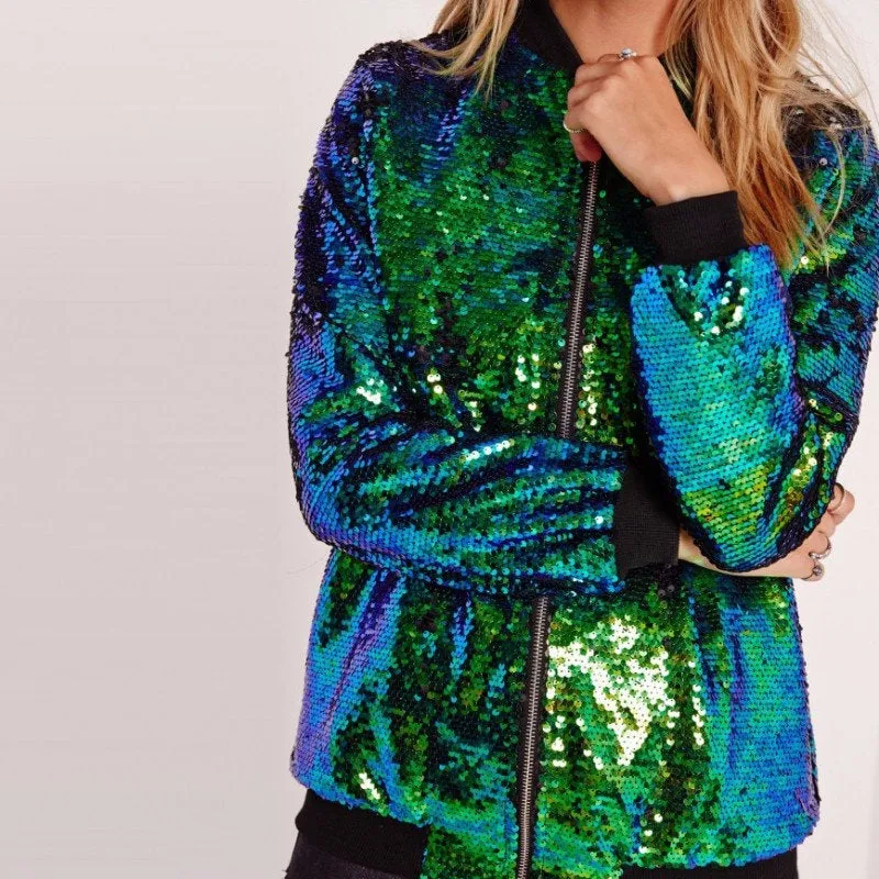 Sequin Holo Bomber Jacket