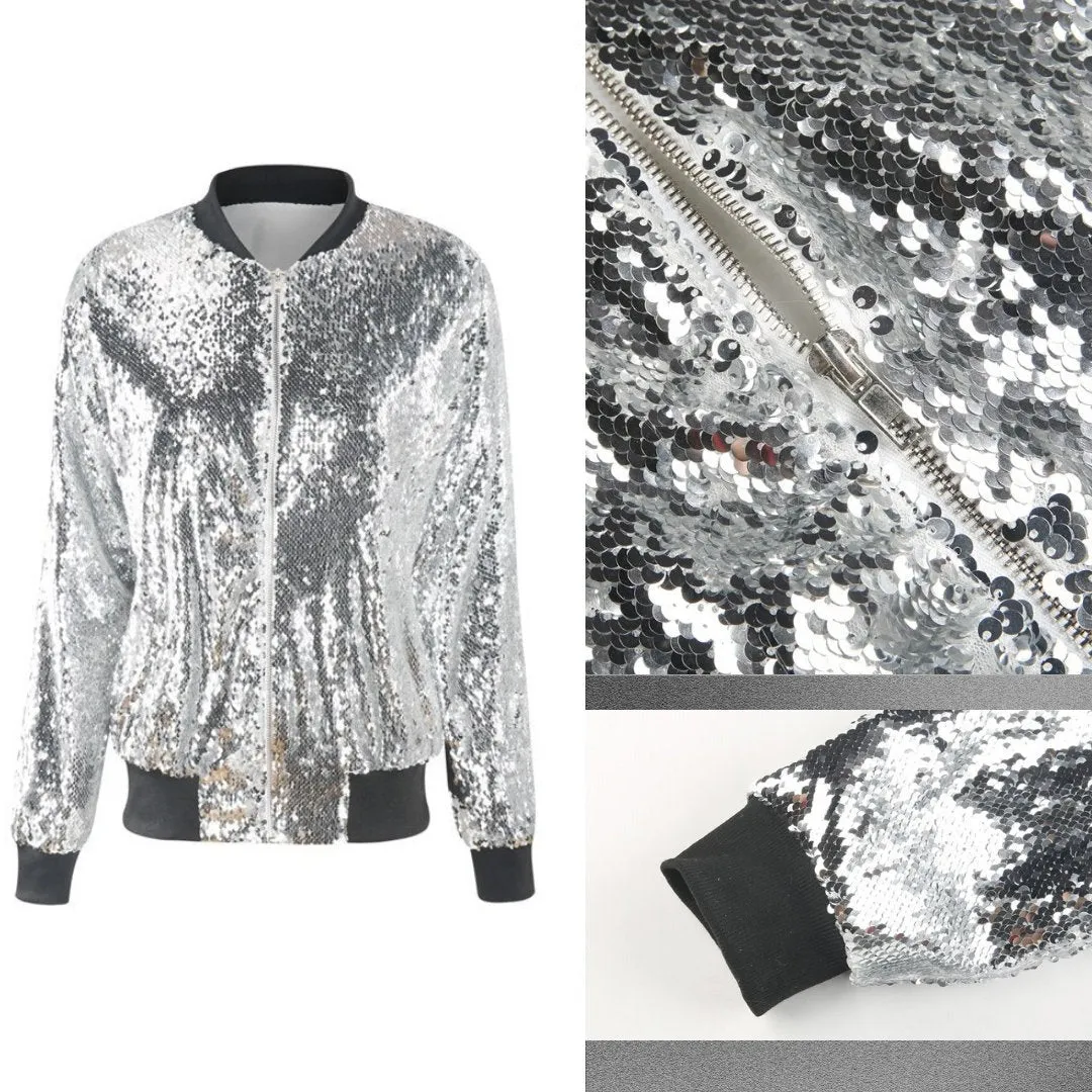Sequin Holo Bomber Jacket