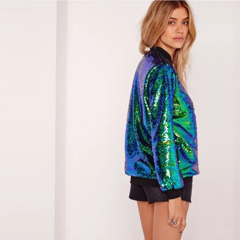 Sequin Holo Bomber Jacket
