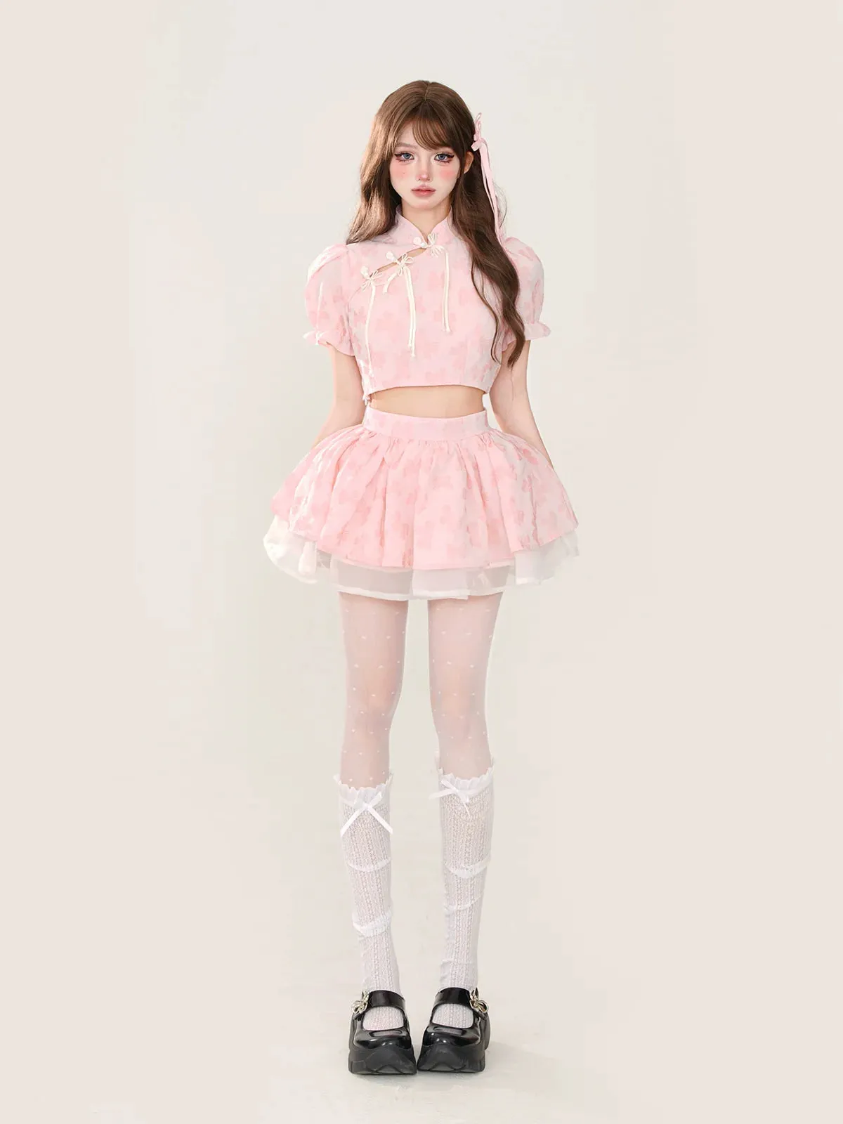 Sleeve Skirt Top Sweet Sweet Flared Pink   Puff