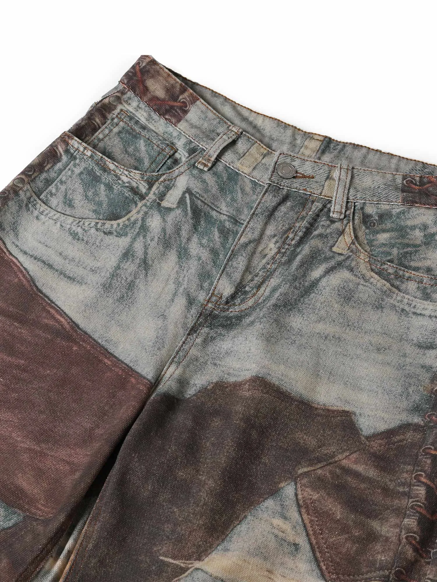Sneakerhill High Street Distressed Washed Printed Jeans