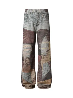 Sneakerhill High Street Distressed Washed Printed Jeans