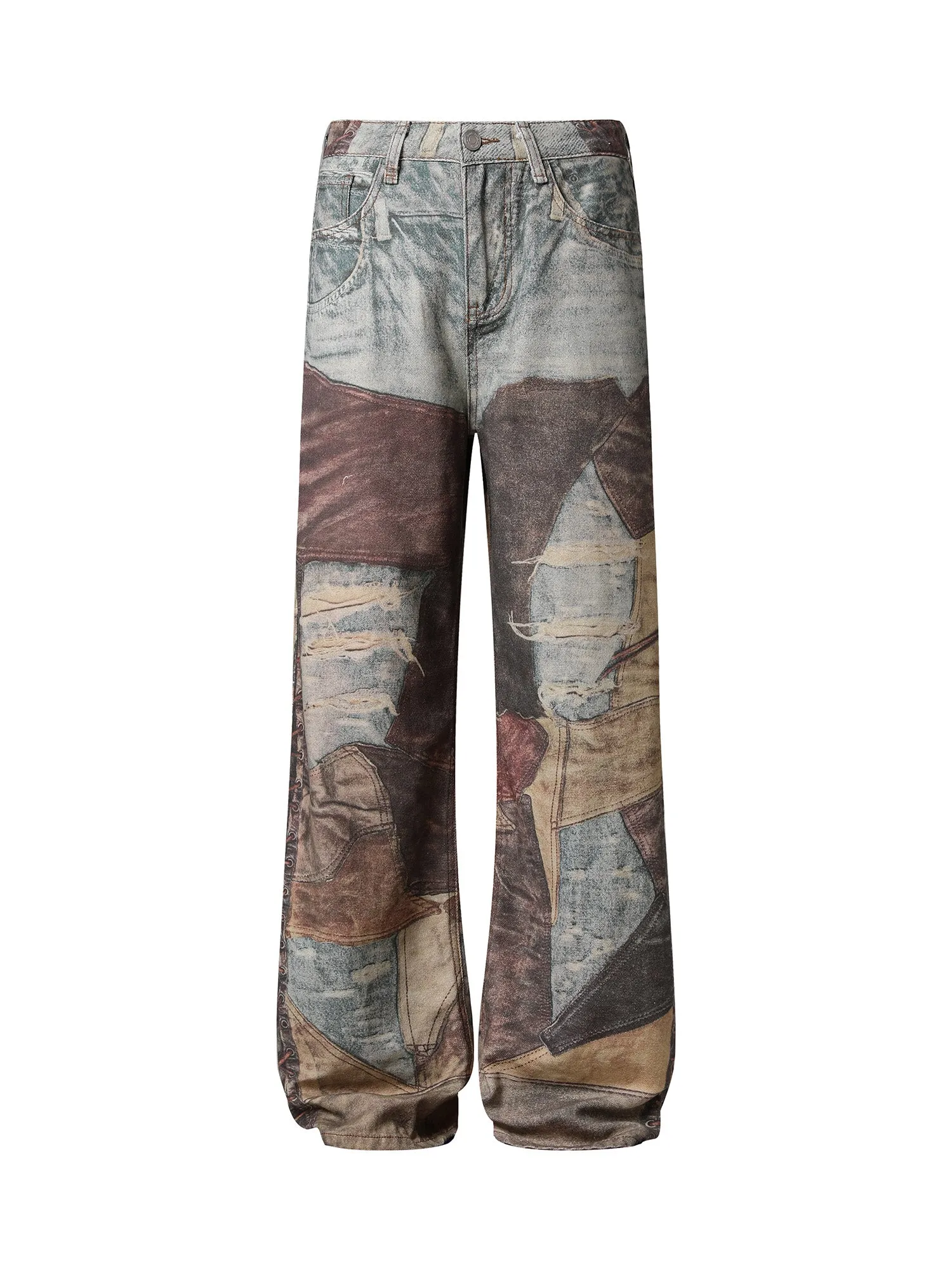 Sneakerhill High Street Distressed Washed Printed Jeans