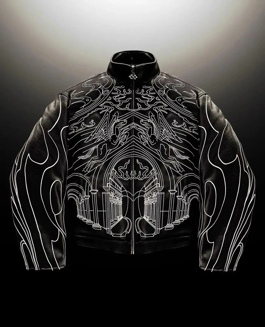Streetwear Retro Leather Jacket Y2K Zip Jacket Mens Womens Hip Hop Rock Retro Graphic Oversized Jacket Casual Clothes