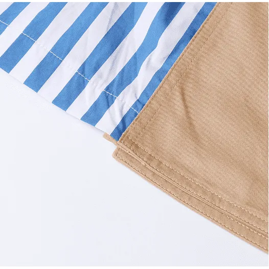 Striped stitching khaki belted waist long trench coat