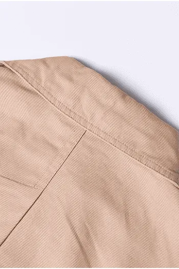 Striped stitching khaki belted waist long trench coat