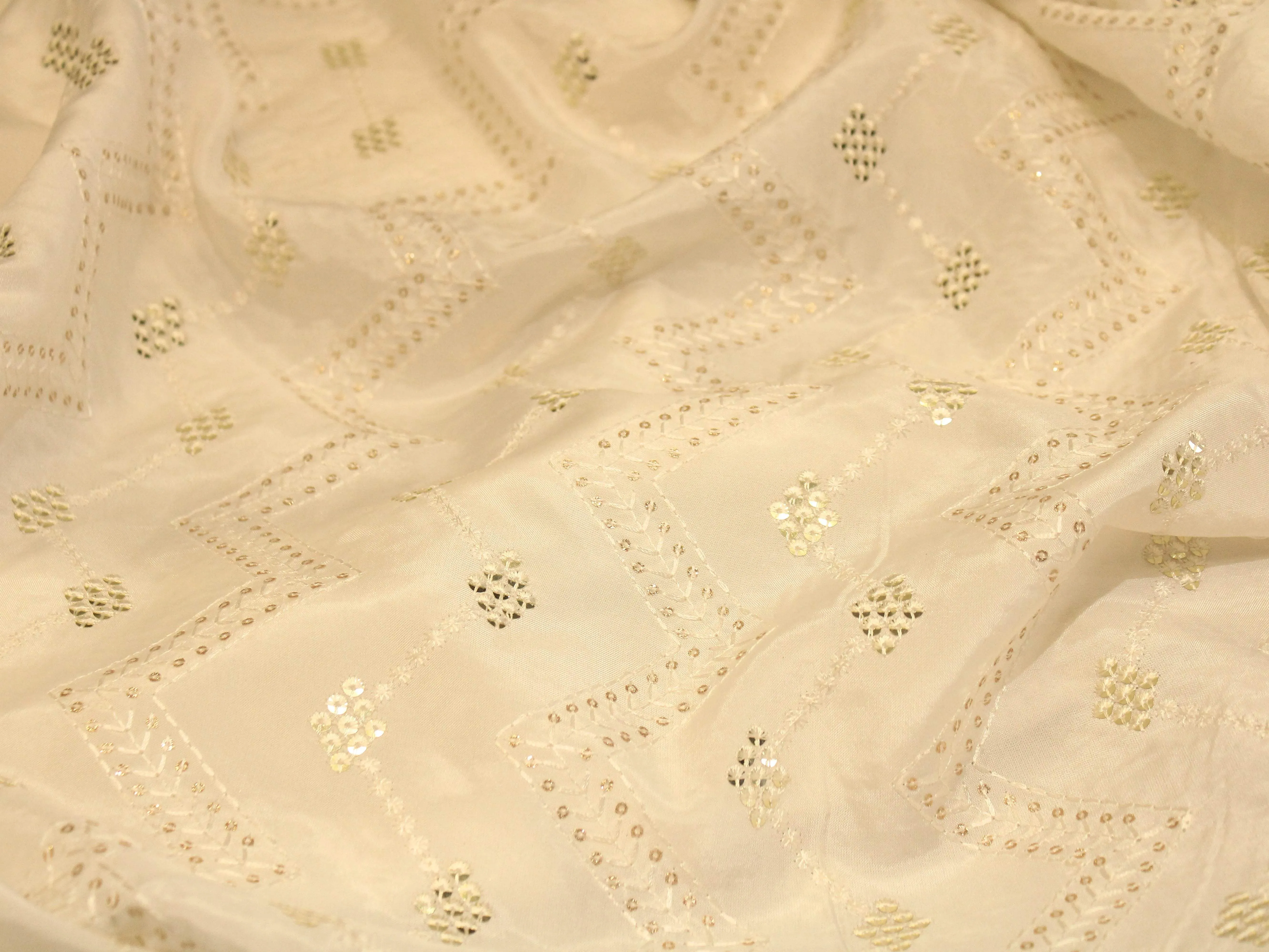 Upada Silk Thread & Sequin Fabric - White Dyeable