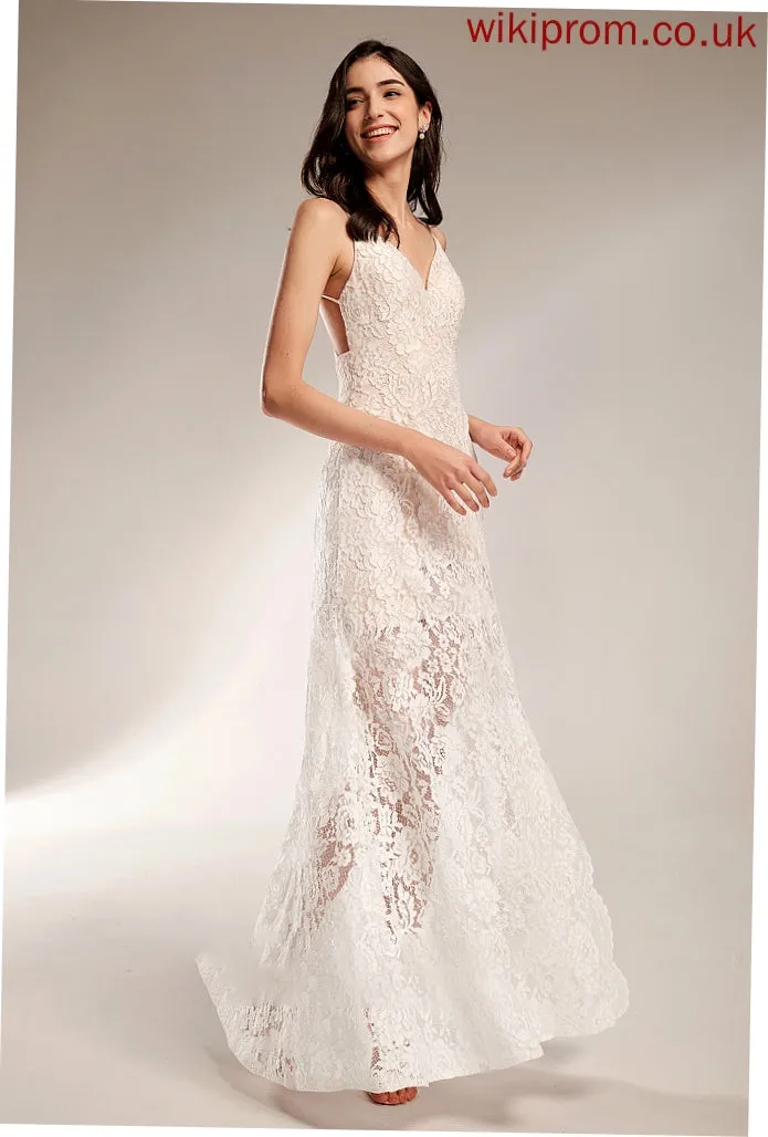 V-neck Wedding Dresses With Sheath/Column Front Floor-Length Rose Wedding Split Dress