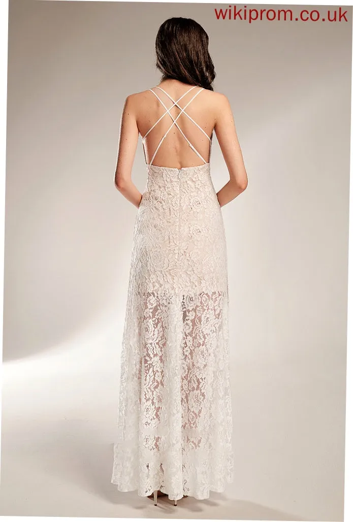 V-neck Wedding Dresses With Sheath/Column Front Floor-Length Rose Wedding Split Dress