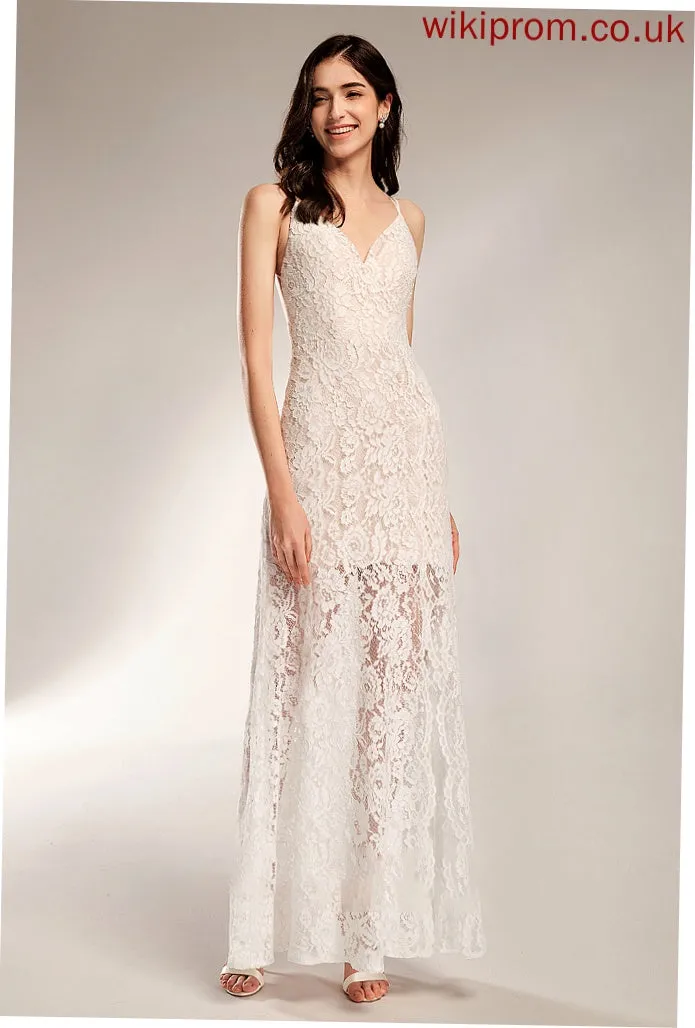 V-neck Wedding Dresses With Sheath/Column Front Floor-Length Rose Wedding Split Dress