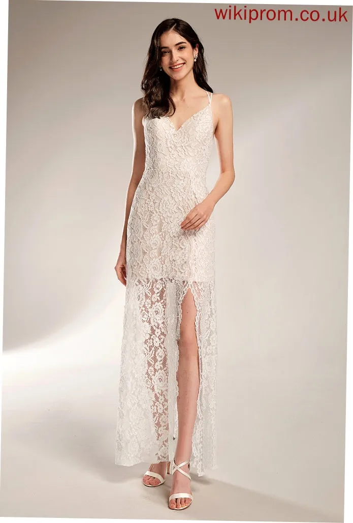 V-neck Wedding Dresses With Sheath/Column Front Floor-Length Rose Wedding Split Dress