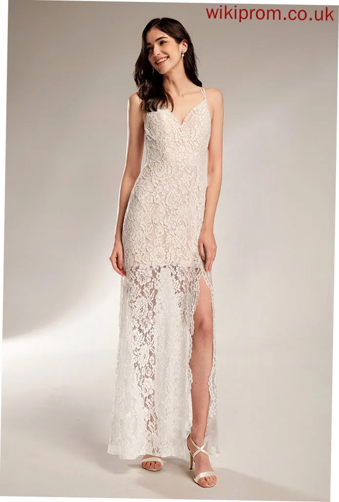 V-neck Wedding Dresses With Sheath/Column Front Floor-Length Rose Wedding Split Dress