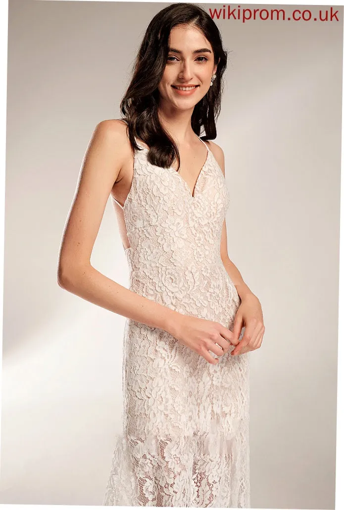 V-neck Wedding Dresses With Sheath/Column Front Floor-Length Rose Wedding Split Dress