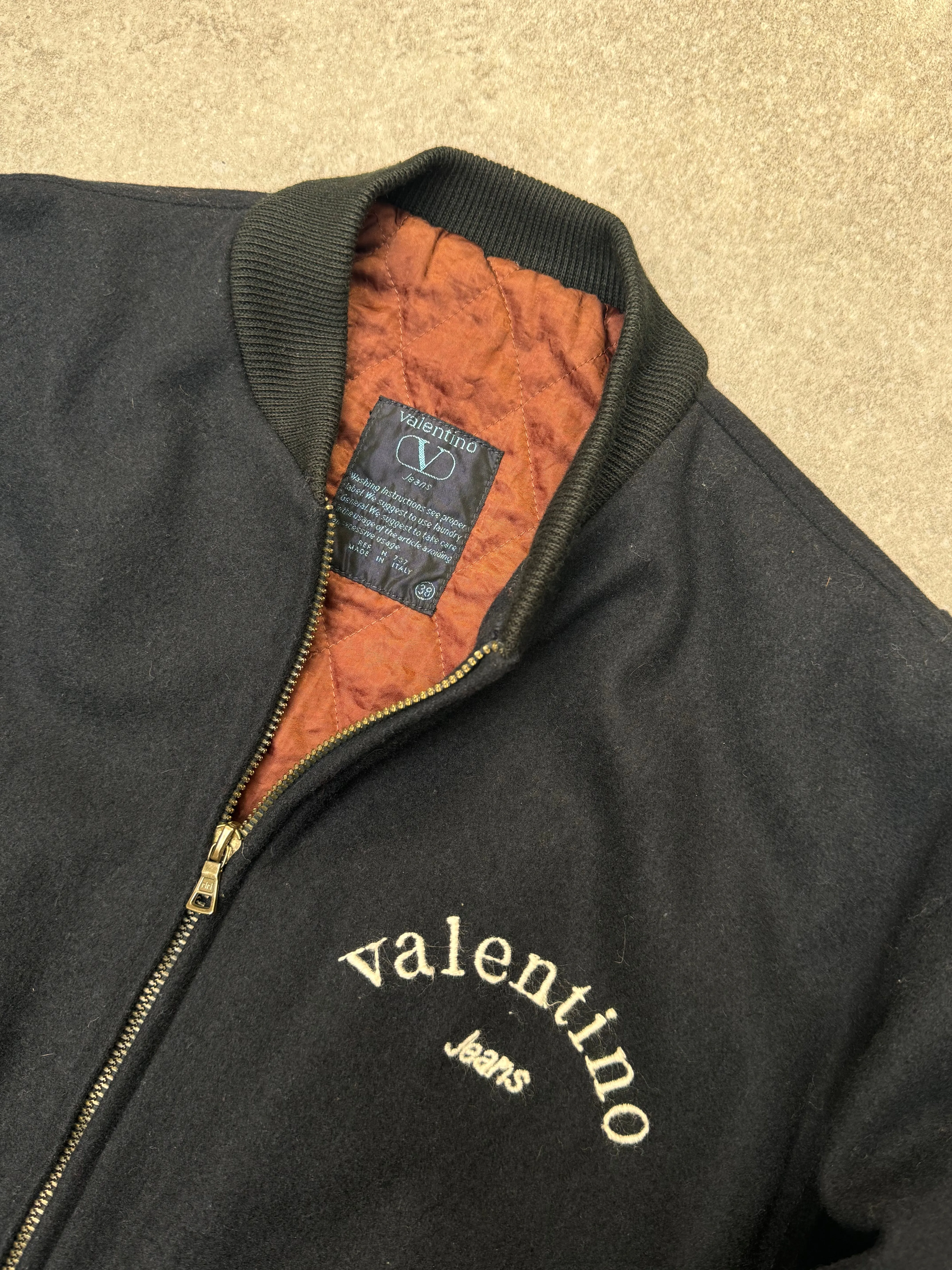 Valentino Jeans Spellout Logo Wool Bomber Jacket