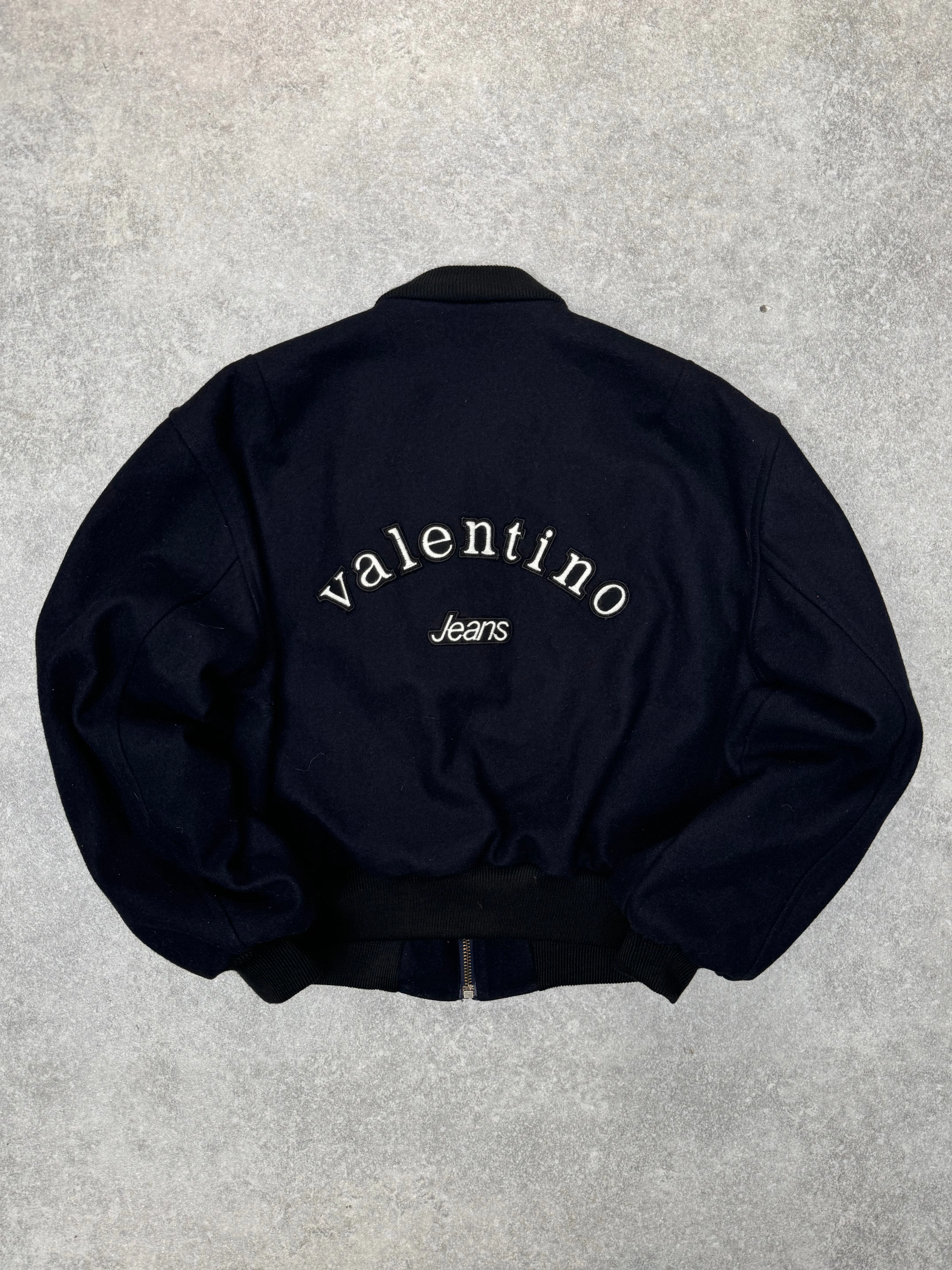 Valentino Jeans Spellout Logo Wool Bomber Jacket